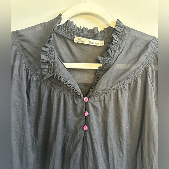 ❤️ Solitaire Los Angeles  Blouse with Floral Hem NWOT 100% French Cotton Large - Picture 8 of 10